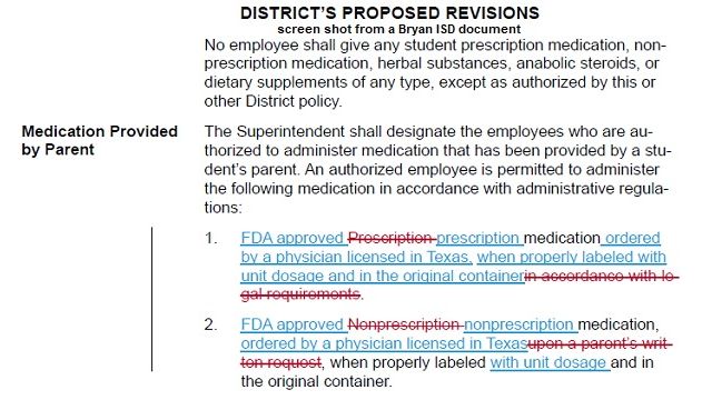 Screen shot from a Bryan ISD document.