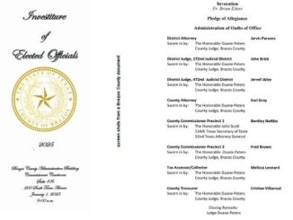 Screen shots of the Brazos County elected official investiture program that was held January 1, 2025.