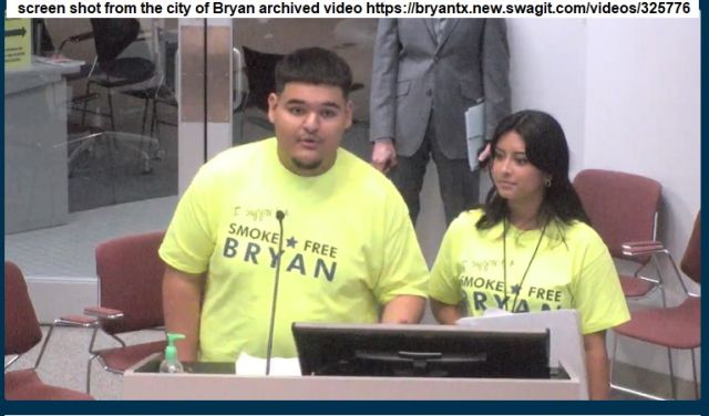 Screen shot of (L-R) Jonathan Ferrazas and Gabriela Garcia from the city of Bryan archived video https://bryantx.new.swagit.com/videos/325776