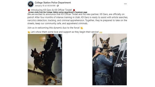 Screen shots from the College Station police department's Facebook page.