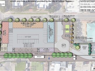 Screen shot from a document provided by the city of College Station, showing the developer's plan if the city council approves the sale of city owned property in the Northgate district.