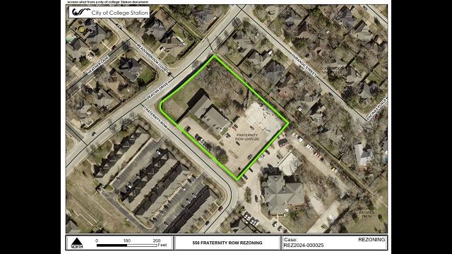 Screen shot from a city of College Station document showing in the green box, the location of the Aggieland Pregnancy Outreach rezoning.