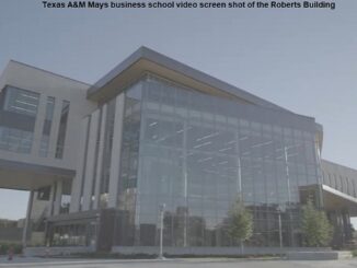 Screen shot from a Texas A&M Mays business school video of the Roberts Building.