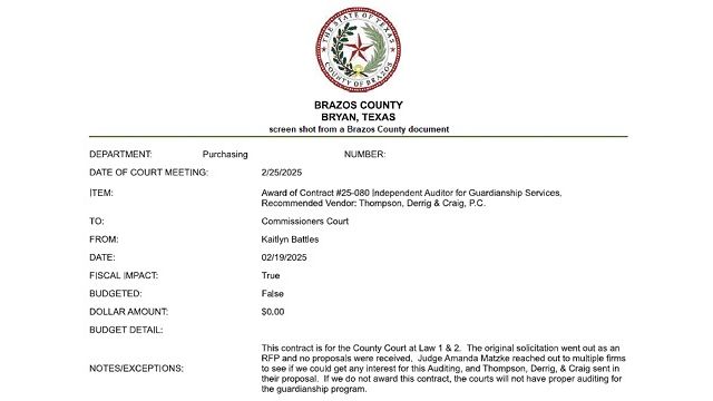 Screen shot from a Brazos County document.