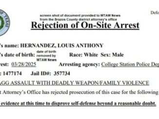 Screen shot from a document provided to WTAW News by the Brazos County district attorney's office.