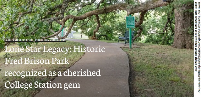 Screen shot from https://blog.cstx.gov/2025/04/23/lone-star-legacy-historic-fred-brison-park-recognized-as-a-cherished-college-station-gem/