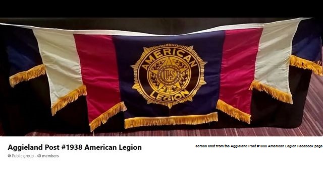 Screen shot from the Aggieland Post #1938 American Legion Facebook page.