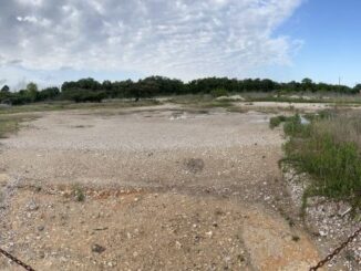 Panoramic photo of Brazos County property at the end of Ashford Hills Drive, the site of a future central warehouse and office building off Finfeather Road at the end of Ashford Hills Drive.