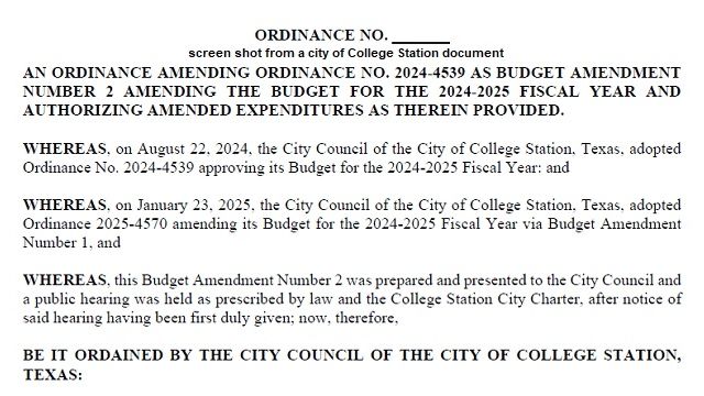 Screen shot from a city of College Station document.