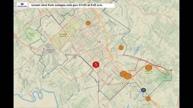Screen shot taken from outages.cstx.gov on May 1, 2025 at 9:25 a.m.