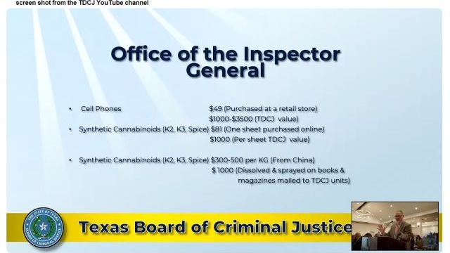 Screen shot from the TDCJ YouTube channel of the April 24, 2025 meeting of the state prison board.