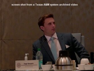 Screen shot of Cage Sawyers from a Texas A&M system archived video of the May 29, 2025 board of regents meeting.