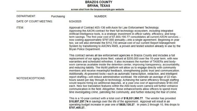 Screen shot from the brazoscountytx.gov website.