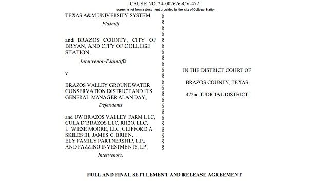 Screen shot from a document provided by the city of College Station.