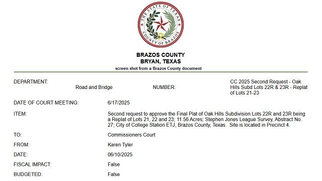 Screen shot from a Brazos County document.