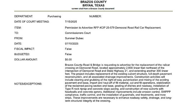 Screen shot from a Brazos County document.