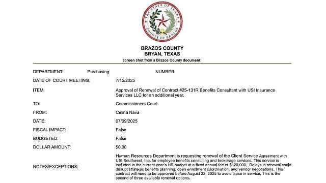 Screen shot from a Brazos County document.