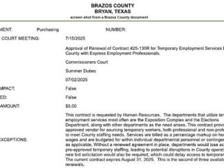Screen shot from a Brazos County document.