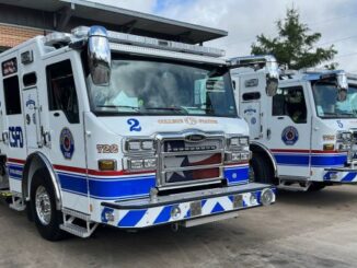 Photo taken July 15, 2025 of new College Station fire department engines assigned to station 2 and station 5.