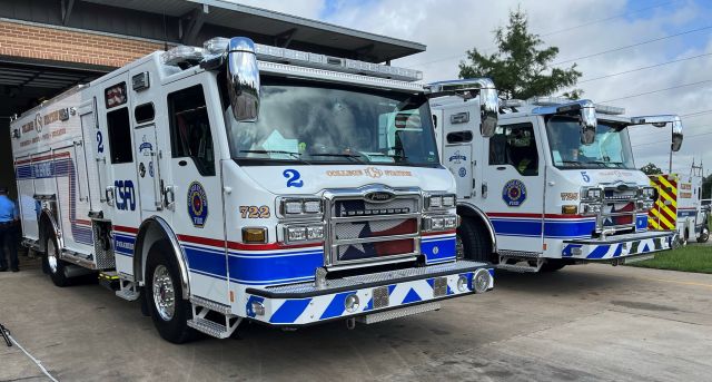 Photo taken July 15, 2025 of new College Station fire department engines assigned to station 2 and station 5.