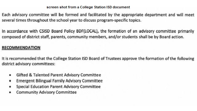 Screen shot from a College Station ISD document.