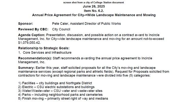 Screen shot from a city of College Station document.