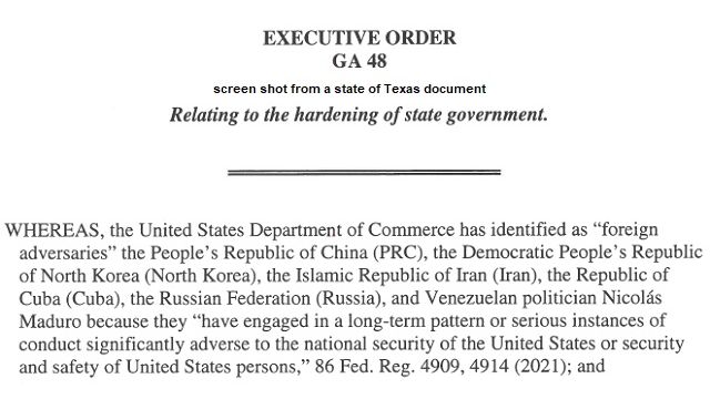 Screen shot from a state of Texas document.