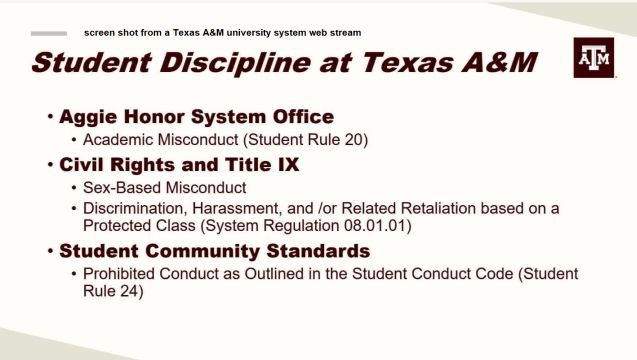 Screen shot from a Texas A&M system webstream.