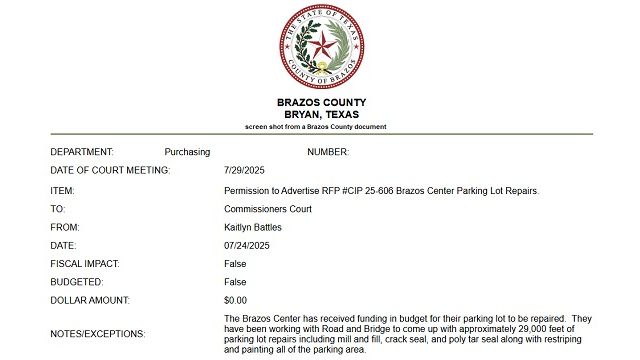 Screen shot from a Brazos County document.