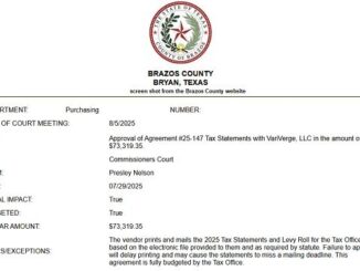 Screen shot from a Brazos County document.