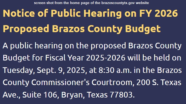 Screen shot from the home page of the brazoscountytx.gov website.