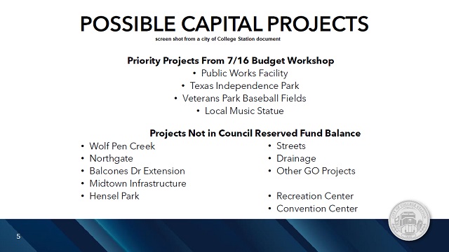 Screen shot from a city of College Station document.