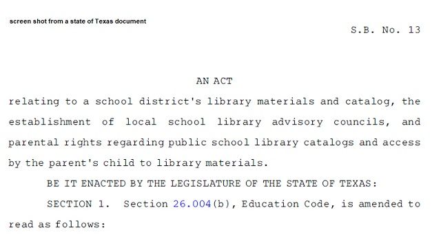 Screen shot from a state of Texas document.