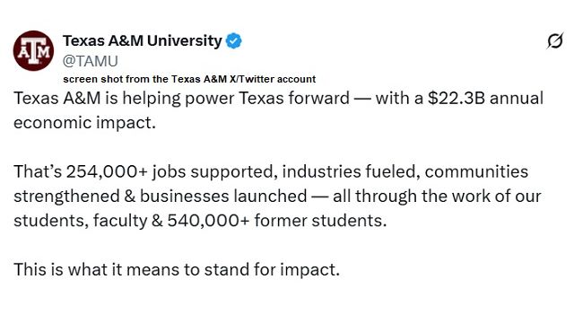 Screen shot from Texas A&M's X/Twitter account.