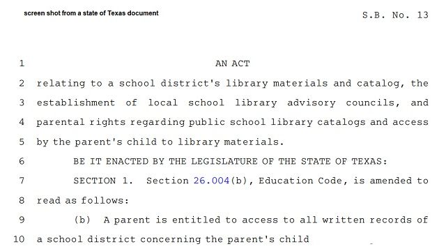 Screen shot from a state of Texas document.