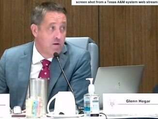 Screen shot of Texas A&M system chancellor Glenn Hegar at the August 28, 2025 board of regents business meeting from a system web stream.