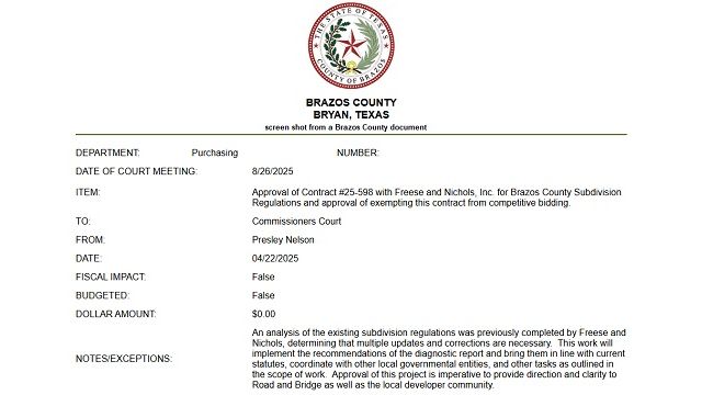 Screen shot from a Brazos County document.