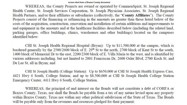Screen shot from a Brazos County document.