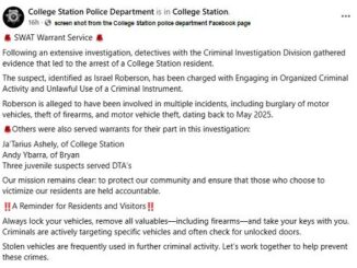 Screen shot from the College Station police department Facebook page.