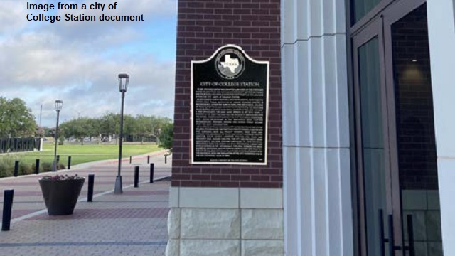 Image from a city of College Station document showing the location of a future state historical marker.
