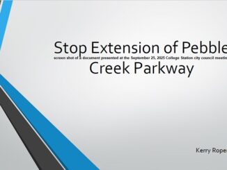 A screen shot of a public speaker's presentation at the September 25, 2025 College Station city council meeting.