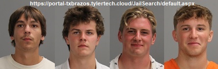 Photos of (L-R) Anthony Mazzola, Shepard Jenkins, Joe Still, and Spencer Brock Jones from https://portal-txbrazos.tylertech.cloud/JailSearch/default.aspx
