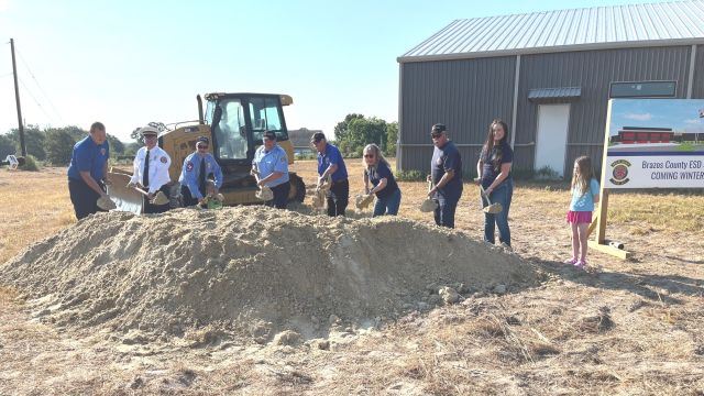 Members of the South Brazos County fire department participating in the groundbreaking of the new Emergency Services District (ESD) 1 station one complex on September 19, 2025.