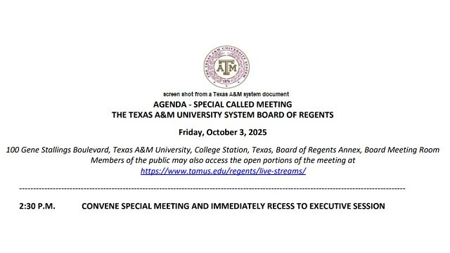 Screen shot from a Texas A&M system document.