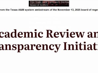 Screen shot from the Texas A&M system webstream of the November 13, 2025 board of regents meeting.