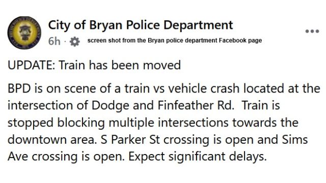 Screen shot from the Bryan police department's Facebook page.