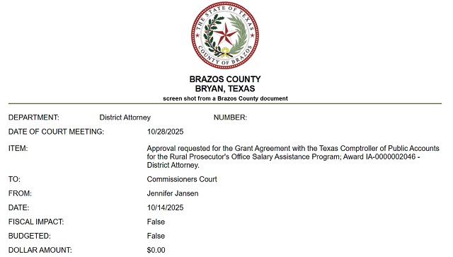 Screen shot from a Brazos County document.