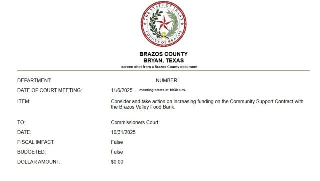 Screen shot from a Brazos County document.