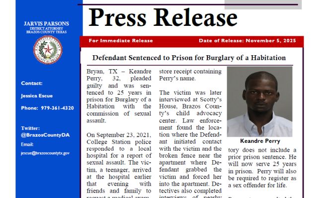Bryan Man Sentenced to 25 Years in Prison for Burglary and Sexual ...