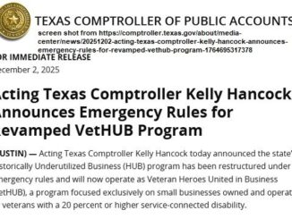 Screen shot from https://comptroller.texas.gov/about/media-center/news/20251202-acting-texas-comptroller-kelly-hancock-announces-emergency-rules-for-revamped-vethub-program-1764695317378
